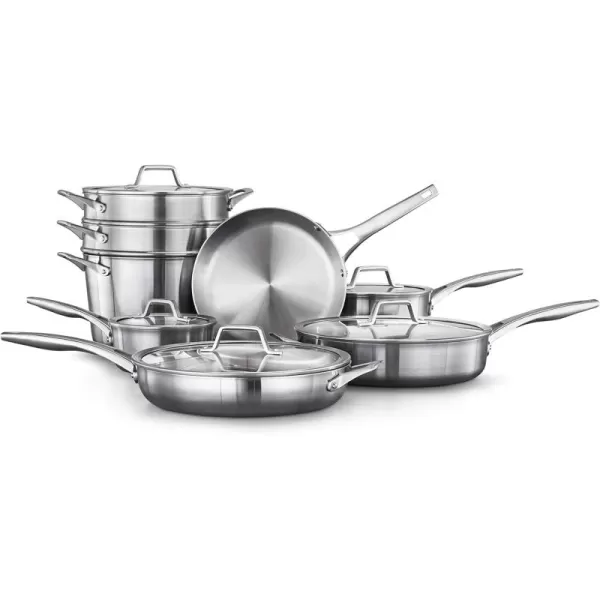 imageCalphalon 13Piece Stainless Steel Kitchen Cookware Set with Aluminum Core StayCool Handles and Steamer Insert Silver13Piece