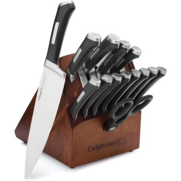 imageCalphalon Kitchen Knife Set with SelfSharpening Block 15Piece Classic High Carbon Knives15 Piece Set