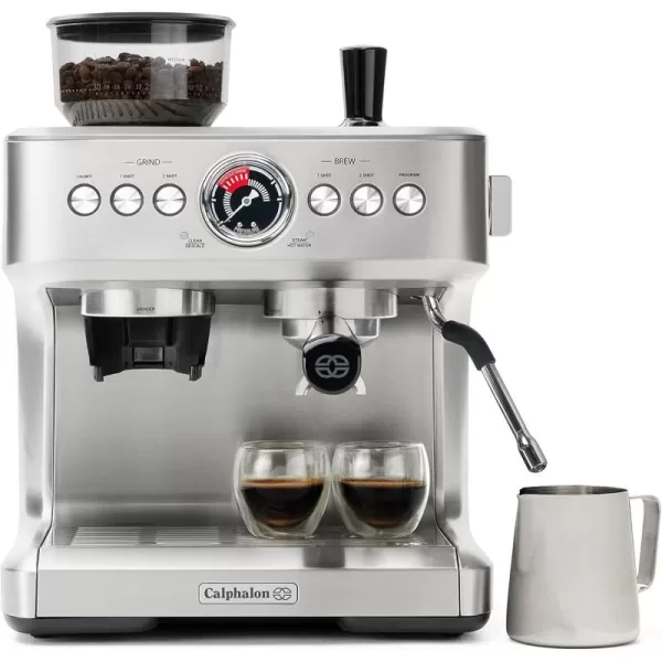 imageCalphalon Temp iQ Espresso Machine with Grinder Dual Thermoblock and Milk Frother Home Espresso Machine Stainless Steel