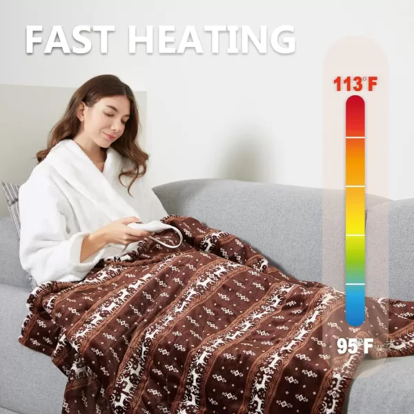imageTefici Electric Heated Blanket Throw Super Cozy Soft 2Layer Flannel 50quot x 60quot Heated Throw with 3 Heating Levels ampamp 4 Hours Auto Off Machine Washable ETLampampFCC Certified Home Office UseCamelMoose Pattern