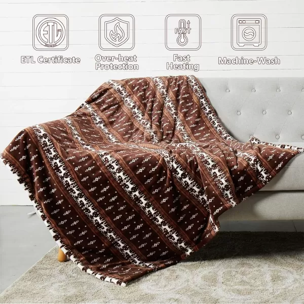imageTefici Electric Heated Blanket Throw Super Cozy Soft 2Layer Flannel 50quot x 60quot Heated Throw with 3 Heating Levels ampamp 4 Hours Auto Off Machine Washable ETLampampFCC Certified Home Office UseCamelMoose Pattern