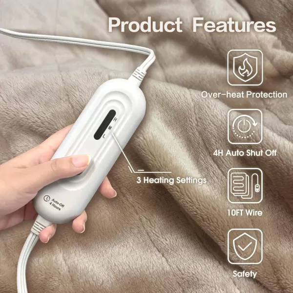 imageTefici Electric Heated Blanket Throw Super Cozy Soft 2Layer Flannel 50quot x 60quot Heated Throw with 3 Heating Levels ampamp 4 Hours Auto Off Machine Washable ETLampampFCC Certified Home Office UseCamelCamel