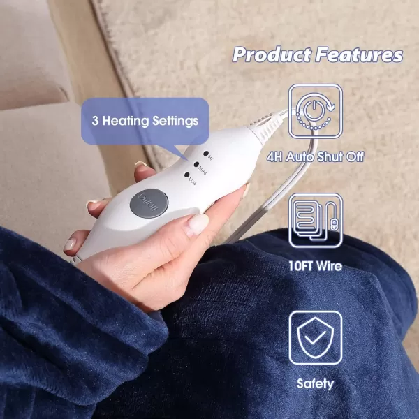 imageTefici Electric Heated Blanket Throw Super Cozy Soft 2Layer Flannel 50quot x 60quot Heated Throw with 3 Heating Levels ampamp 4 Hours Auto Off Machine Washable ETLampampFCC Certified Home Office UseCamelBlue