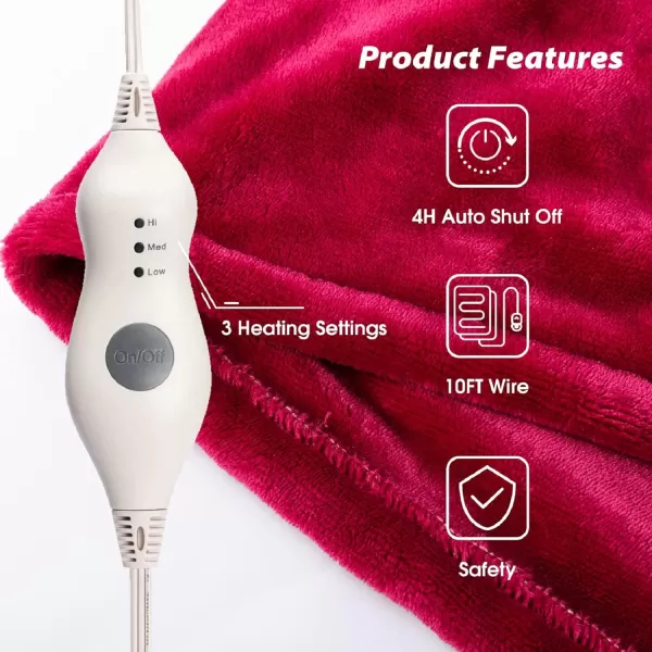 imageTefici Electric Heated Blanket Throw Super Cozy Soft 2Layer Flannel 50quot x 60quot Heated Throw with 3 Heating Levels ampamp 4 Hours Auto Off Machine Washable ETLampampFCC Certified Home Office UseCamelRed
