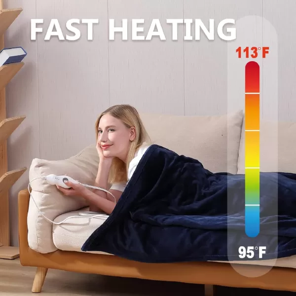 imageTefici Electric Heated Blanket Throw Super Cozy Soft 2Layer Flannel 50quot x 60quot Heated Throw with 3 Heating Levels ampamp 4 Hours Auto Off Machine Washable ETLampampFCC Certified Home Office UseCamelBlue
