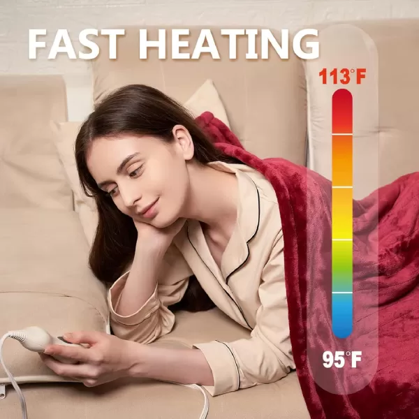 imageTefici Electric Heated Blanket Throw Super Cozy Soft 2Layer Flannel 50quot x 60quot Heated Throw with 3 Heating Levels ampamp 4 Hours Auto Off Machine Washable ETLampampFCC Certified Home Office UseCamelRed