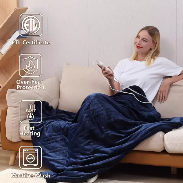 imageTefici Electric Heated Blanket Throw Super Cozy Soft 2Layer Flannel 50quot x 60quot Heated Throw with 3 Heating Levels ampamp 4 Hours Auto Off Machine Washable ETLampampFCC Certified Home Office UseCamelBlue