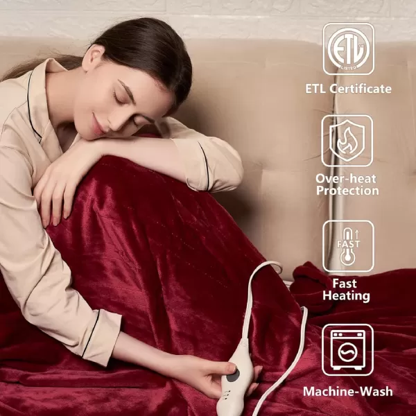 imageTefici Electric Heated Blanket Throw Super Cozy Soft 2Layer Flannel 50quot x 60quot Heated Throw with 3 Heating Levels ampamp 4 Hours Auto Off Machine Washable ETLampampFCC Certified Home Office UseCamelRed