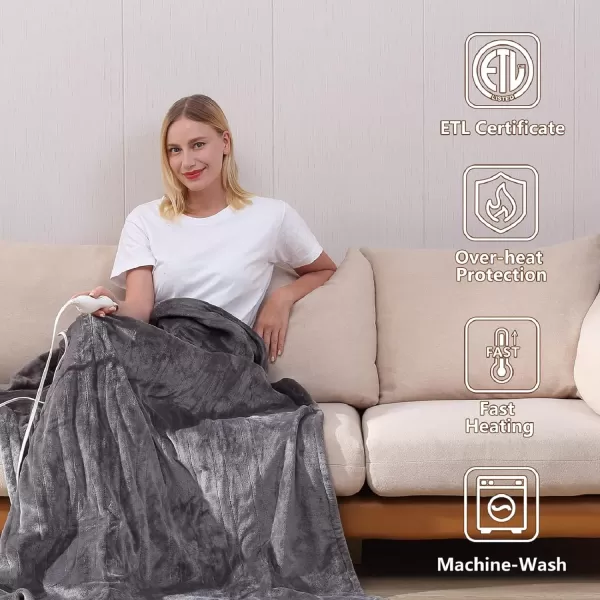 imageTefici Electric Heated Blanket Throw Super Cozy Soft 2Layer Flannel 50quot x 60quot Heated Throw with 3 Heating Levels ampamp 4 Hours Auto Off Machine Washable ETLampampFCC Certified Home Office UseCamelGrey