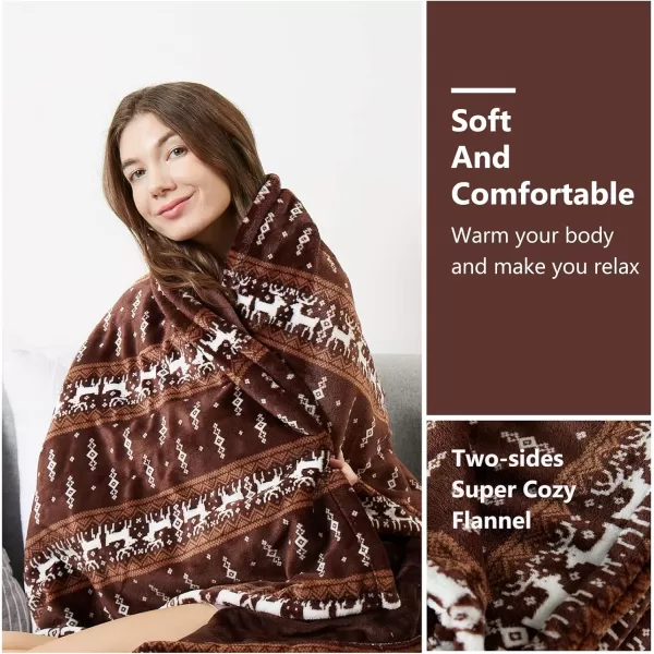 imageTefici Electric Heated Blanket Throw Super Cozy Soft 2Layer Flannel 50quot x 60quot Heated Throw with 3 Heating Levels ampamp 4 Hours Auto Off Machine Washable ETLampampFCC Certified Home Office UseCamelMoose Pattern
