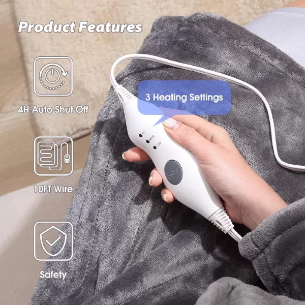 imageTefici Electric Heated Blanket Throw Super Cozy Soft 2Layer Flannel 50quot x 60quot Heated Throw with 3 Heating Levels ampamp 4 Hours Auto Off Machine Washable ETLampampFCC Certified Home Office UseCamelGrey