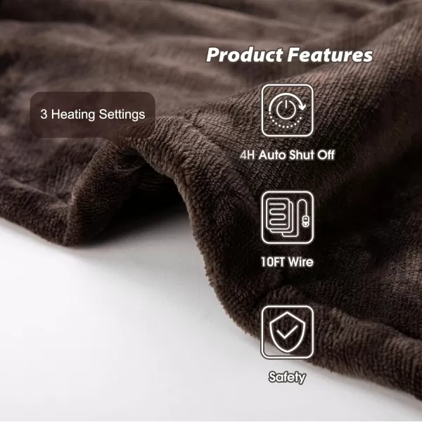 imageTefici Electric Heated Blanket Throw Super Cozy Soft 2Layer Flannel 50quot x 60quot Heated Throw with 3 Heating Levels ampamp 4 Hours Auto Off Machine Washable ETLampampFCC Certified Home Office UseCamelChocolate Brown