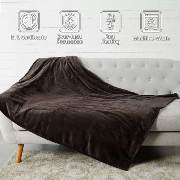 imageTefici Electric Heated Blanket Throw Super Cozy Soft 2Layer Flannel 50quot x 60quot Heated Throw with 3 Heating Levels ampamp 4 Hours Auto Off Machine Washable ETLampampFCC Certified Home Office UseCamelChocolate Brown