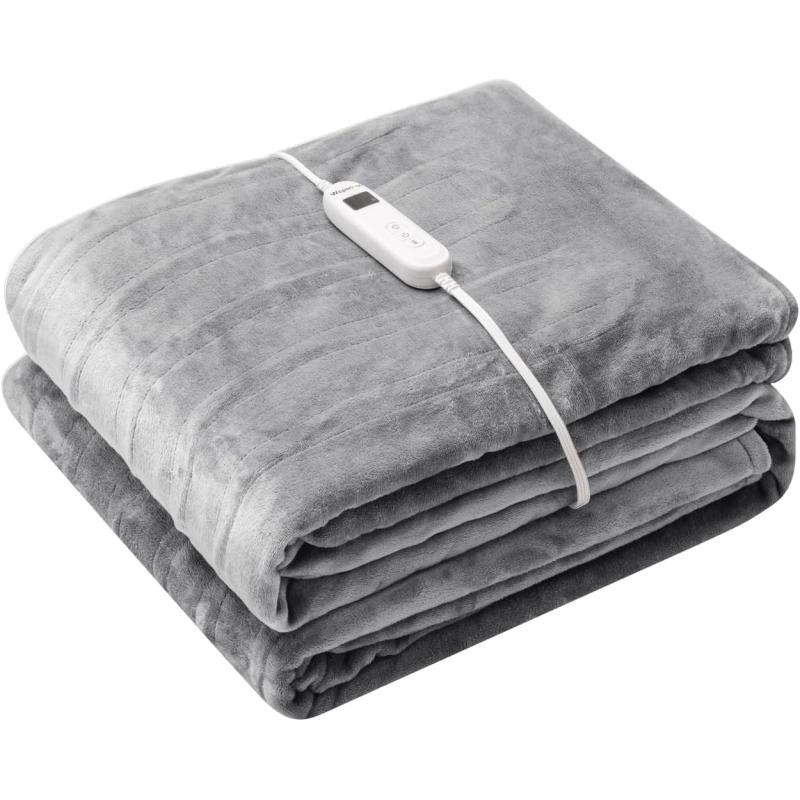 imageWapaneus Heated Blanket Electric Blanket 72quot x 84quot Full Size with 10 Heating Levels and 12 Hours time Settings Flannel FastHeating Electric Blanket ETL Listed Machine Washable BlackGrey