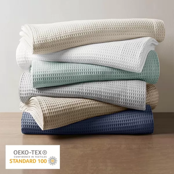 imageBeautyrest 100 Cotton Blanket Trendy Woven Waffle Weave Design All Season Lightweight Breathable Soft and Cozy Casual Summer Cover for Bed Couch and Sofa FullQueen90 in x 90 in WhiteIndigo