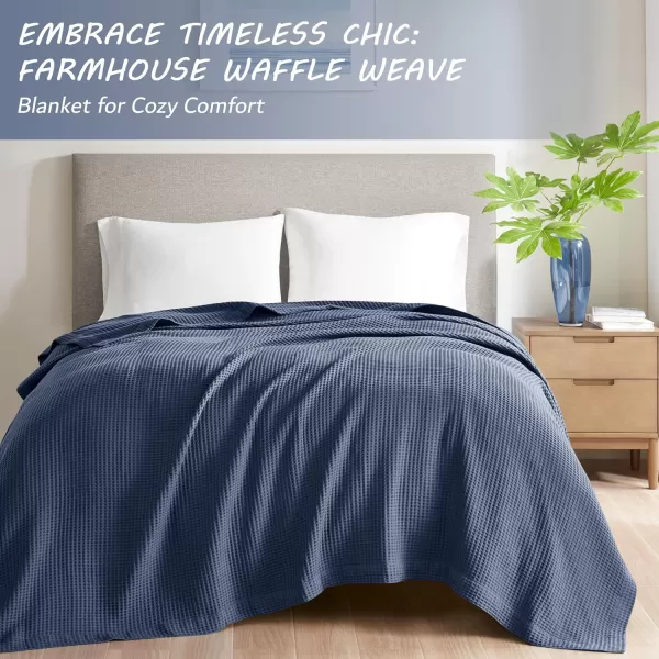 imageBeautyrest 100 Cotton Blanket Trendy Woven Waffle Weave Design All Season Lightweight Breathable Soft and Cozy Casual Summer Cover for Bed Couch and Sofa FullQueen90 in x 90 in WhiteIndigo
