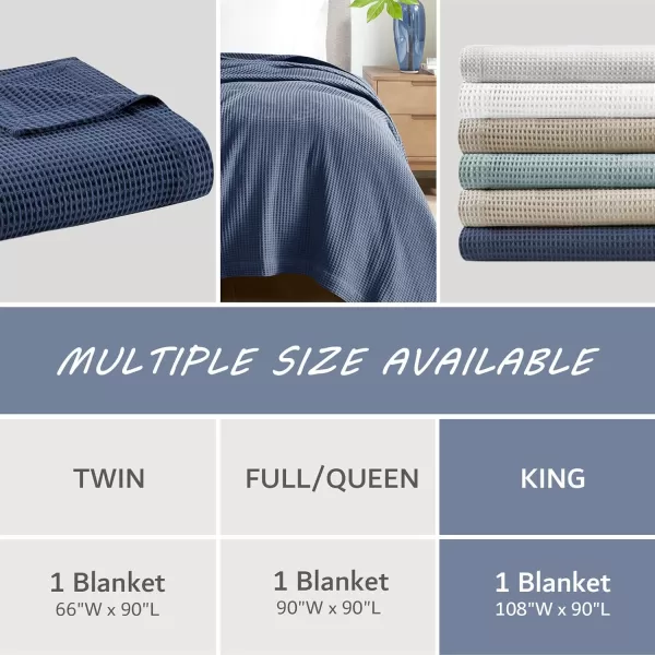 imageBeautyrest 100 Cotton Blanket Trendy Woven Waffle Weave Design All Season Lightweight Breathable Soft and Cozy Casual Summer Cover for Bed Couch and Sofa FullQueen90 in x 90 in WhiteIndigo