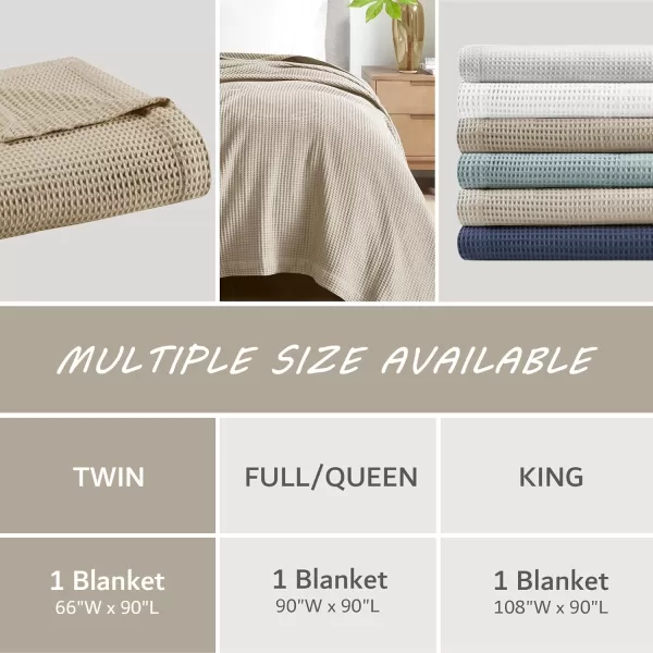 imageBeautyrest 100 Cotton Blanket Trendy Woven Waffle Weave Design All Season Lightweight Breathable Soft and Cozy Casual Summer Cover for Bed Couch and Sofa FullQueen90 in x 90 in WhiteKhaki
