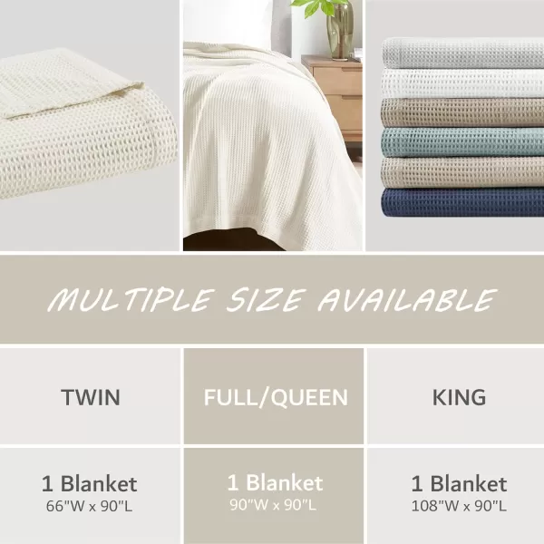 imageBeautyrest 100 Cotton Blanket Trendy Woven Waffle Weave Design All Season Lightweight Breathable Soft and Cozy Casual Summer Cover for Bed Couch and Sofa FullQueen90 in x 90 in WhiteIvory