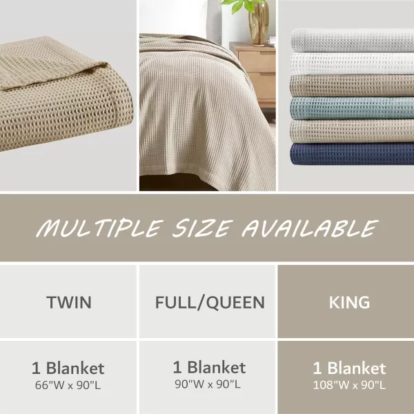 imageBeautyrest 100 Cotton Blanket Trendy Woven Waffle Weave Design All Season Lightweight Breathable Soft and Cozy Casual Summer Cover for Bed Couch and Sofa FullQueen90 in x 90 in WhiteKhaki