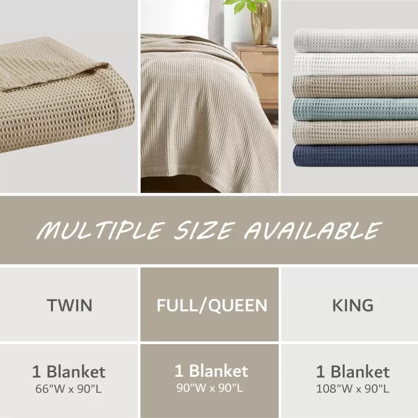 imageBeautyrest 100 Cotton Blanket Trendy Woven Waffle Weave Design All Season Lightweight Breathable Soft and Cozy Casual Summer Cover for Bed Couch and Sofa FullQueen90 in x 90 in WhiteKhaki