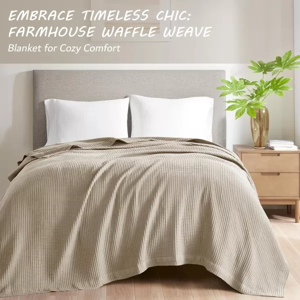 imageBeautyrest 100 Cotton Blanket Trendy Woven Waffle Weave Design All Season Lightweight Breathable Soft and Cozy Casual Summer Cover for Bed Couch and Sofa FullQueen90 in x 90 in WhiteKhaki