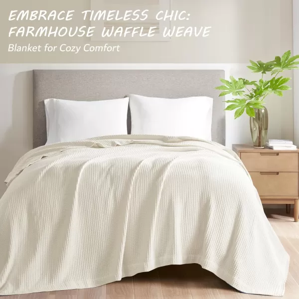 imageBeautyrest 100 Cotton Blanket Trendy Woven Waffle Weave Design All Season Lightweight Breathable Soft and Cozy Casual Summer Cover for Bed Couch and Sofa FullQueen90 in x 90 in WhiteIvory