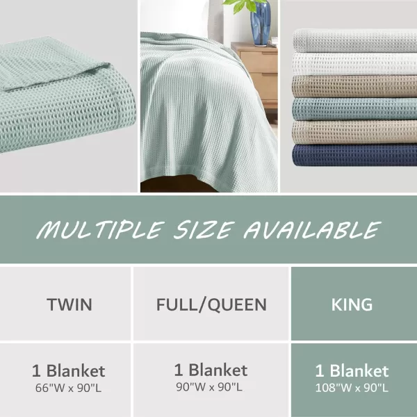 imageBeautyrest 100 Cotton Blanket Trendy Woven Waffle Weave Design All Season Lightweight Breathable Soft and Cozy Casual Summer Cover for Bed Couch and Sofa FullQueen90 in x 90 in WhiteAqua