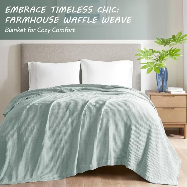 imageBeautyrest 100 Cotton Blanket Trendy Woven Waffle Weave Design All Season Lightweight Breathable Soft and Cozy Casual Summer Cover for Bed Couch and Sofa FullQueen90 in x 90 in WhiteAqua