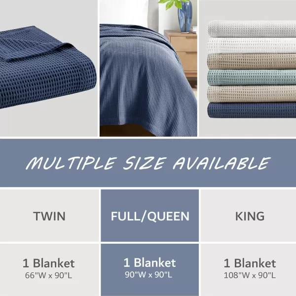 imageBeautyrest 100 Cotton Blanket Trendy Woven Waffle Weave Design All Season Lightweight Breathable Soft and Cozy Casual Summer Cover for Bed Couch and Sofa FullQueen90 in x 90 in WhiteIndigo