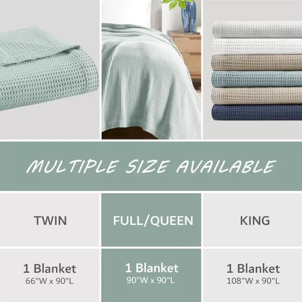 imageBeautyrest 100 Cotton Blanket Trendy Woven Waffle Weave Design All Season Lightweight Breathable Soft and Cozy Casual Summer Cover for Bed Couch and Sofa FullQueen90 in x 90 in WhiteAqua