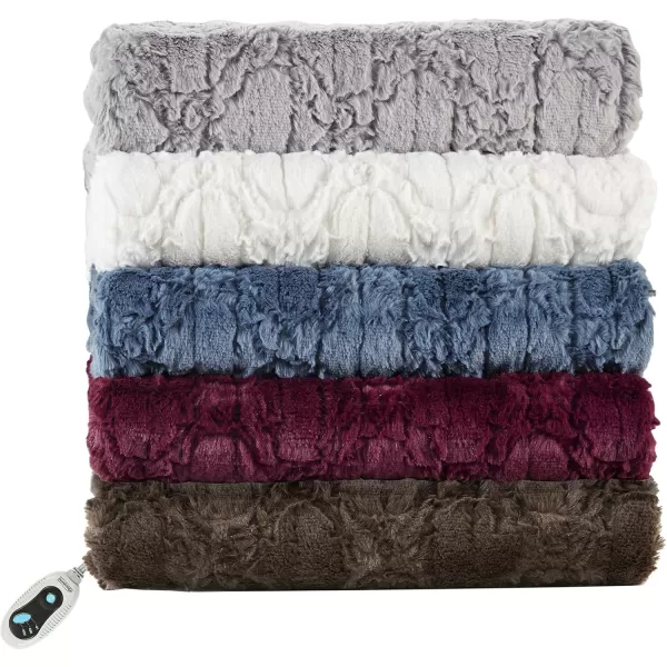 imageBeautyrest Brushed Long Fur Electric Throw Blanket Ogee Pattern Warm and Soft Heated Wrap with Auto Shutoff 50 in x 60 in GreyChocolate