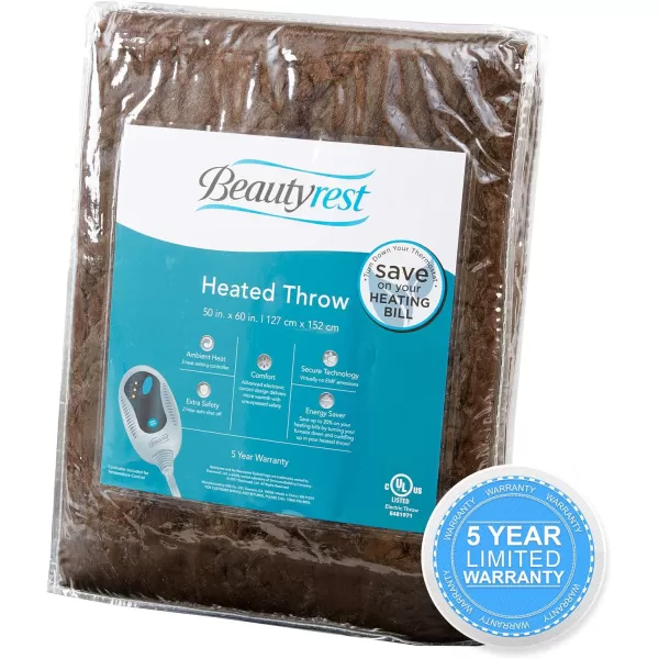 imageBeautyrest Brushed Long Fur Electric Throw Blanket Ogee Pattern Warm and Soft Heated Wrap with Auto Shutoff 50 in x 60 in GreyChocolate