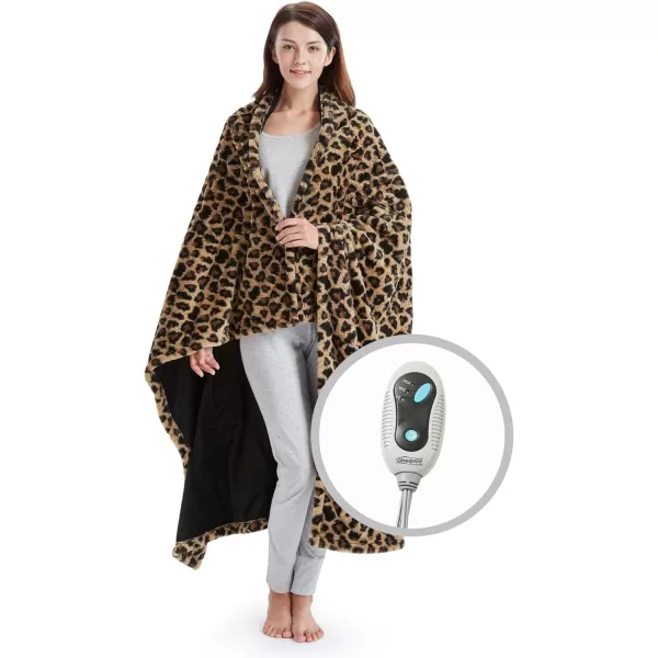 imageBeautyrest Brushed Long Fur Electric Throw Blanket Ogee Pattern Warm and Soft Heated Wrap with Auto Shutoff 50 in x 60 in GreyLeopard