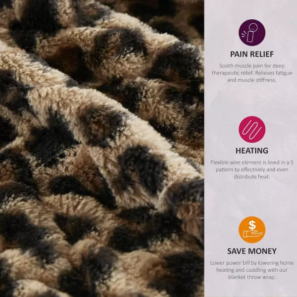 imageBeautyrest Brushed Long Fur Electric Throw Blanket Ogee Pattern Warm and Soft Heated Wrap with Auto Shutoff 50 in x 60 in GreyLeopard