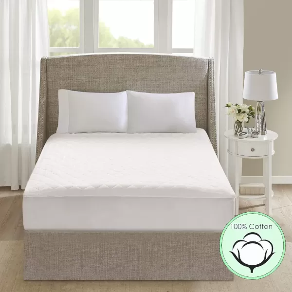 imageBeautyrest Cotton Heated Mattress Pad  Bed Warmer with 20 Heat Settings Controller Auto Shut Off Timer All Around Elastic Deep Pocket UL Certified Machine Washable White KingFull