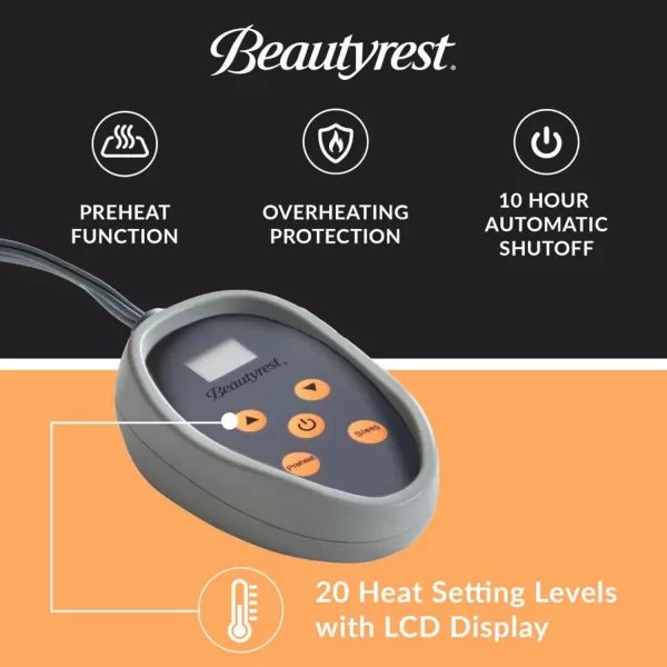 imageBeautyrest Cotton Heated Mattress Pad  Bed Warmer with 20 Heat Settings Controller Auto Shut Off Timer All Around Elastic Deep Pocket UL Certified Machine Washable White KingTwin