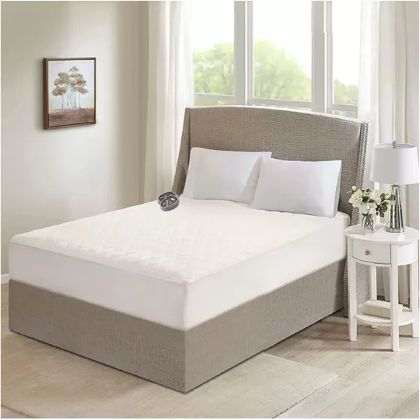 imageBeautyrest Cotton Heated Mattress Pad  Bed Warmer with 20 Heat Settings Controller Auto Shut Off Timer All Around Elastic Deep Pocket UL Certified Machine Washable White KingFull