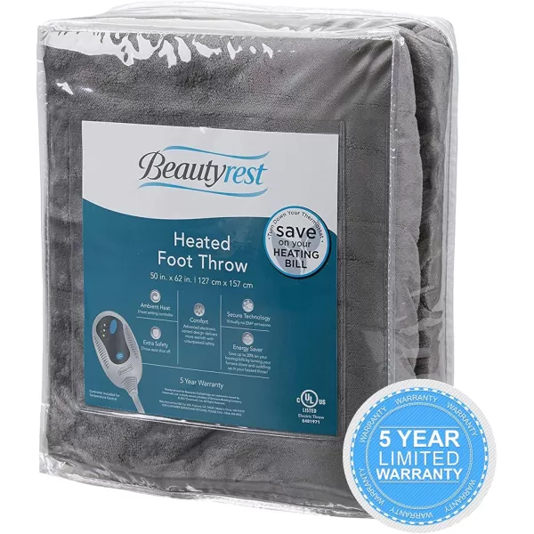 imageBeautyrest Foot Pocket Soft Microlight Plush Electric Blanket Heated Throw Wrap with Auto Shutoff 50 x 62 in IvoryGrey