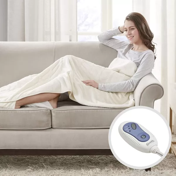 imageBeautyrest Foot Pocket Soft Microlight Plush Electric Blanket Heated Throw Wrap with Auto Shutoff 50 x 62 in IvoryIvory