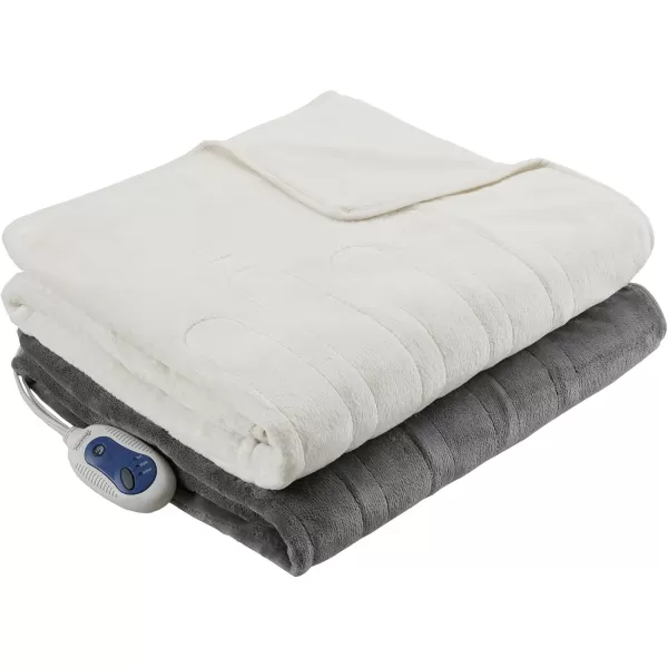imageBeautyrest Foot Pocket Soft Microlight Plush Electric Blanket Heated Throw Wrap with Auto Shutoff 50 x 62 in IvoryIvory