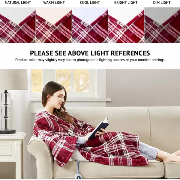 imageBeautyrest Heated Throw Blanket Wearable Shawl for Gifts Sherpa to Fleece Electric Wrap Poncho Auto Shut Off Virtually No EMF 3 Heat Level UL Certified Machine Wash Lavender Lattice 50quotx64quotRed Plaid