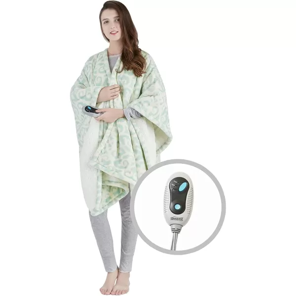 imageBeautyrest Heated Throw Blanket Wearable Shawl for Gifts Sherpa to Fleece Electric Wrap Poncho Auto Shut Off Virtually No EMF 3 Heat Level UL Certified Machine Wash Lavender Lattice 50quotx64quotDusty Blue Lattice