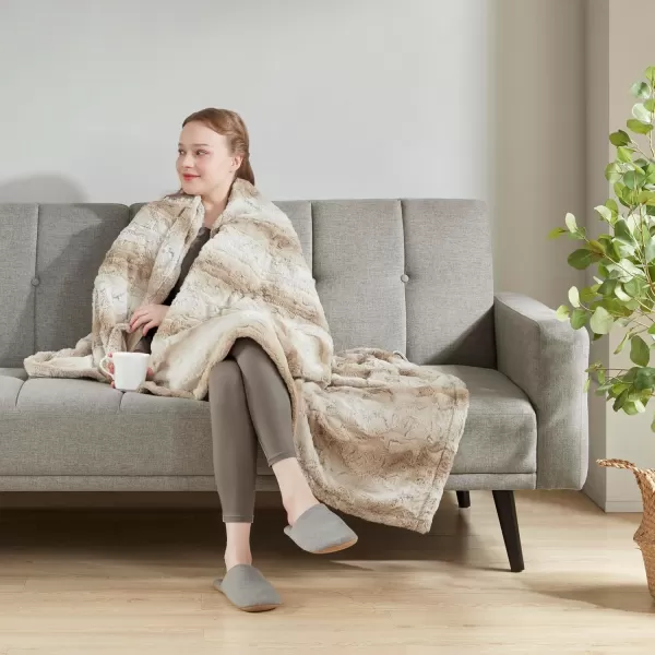imageBeautyrest Zuri Reversible Faux Fur to MinkElectric Wrap Poncho Blanket Shawl Wearable Auto Shut Off Virtually Zero EMF Multi Heat Setting UL Certified Machine Washable Tan 50x64Sand