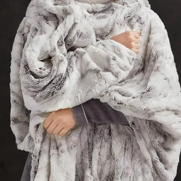 imageBeautyrest Zuri Reversible Faux Fur to MinkElectric Wrap Poncho Blanket Shawl Wearable Auto Shut Off Virtually Zero EMF Multi Heat Setting UL Certified Machine Washable Tan 50x64Natural Marble