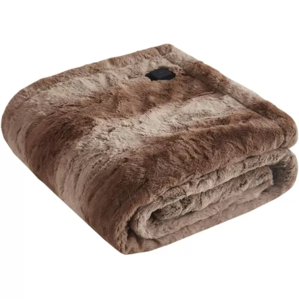 imageBeautyrest Zuri Reversible Faux Fur to MinkElectric Wrap Poncho Blanket Shawl Wearable Auto Shut Off Virtually Zero EMF Multi Heat Setting UL Certified Machine Washable Tan 50x64Ivory Texture