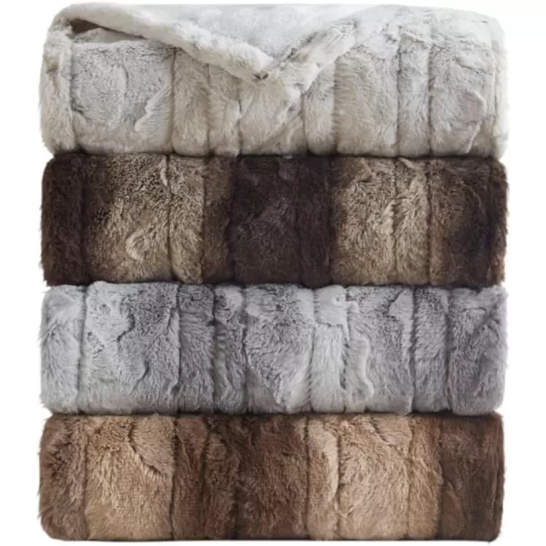 imageBeautyrest Zuri Reversible Faux Fur to MinkElectric Wrap Poncho Blanket Shawl Wearable Auto Shut Off Virtually Zero EMF Multi Heat Setting UL Certified Machine Washable Tan 50x64Snow Leopard