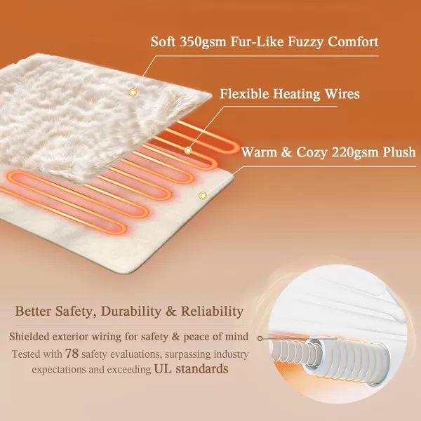 imageBeautyrest Zuri Reversible Faux Fur to MinkElectric Wrap Poncho Blanket Shawl Wearable Auto Shut Off Virtually Zero EMF Multi Heat Setting UL Certified Machine Washable Tan 50x64Ivory Texture