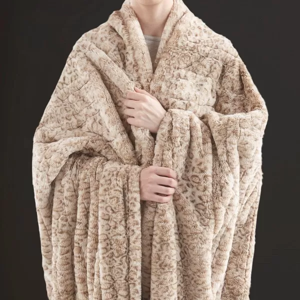 imageBeautyrest Zuri Reversible Faux Fur to MinkElectric Wrap Poncho Blanket Shawl Wearable Auto Shut Off Virtually Zero EMF Multi Heat Setting UL Certified Machine Washable Tan 50x64Leopard
