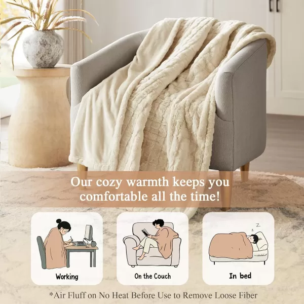 imageBeautyrest Zuri Reversible Faux Fur to MinkElectric Wrap Poncho Blanket Shawl Wearable Auto Shut Off Virtually Zero EMF Multi Heat Setting UL Certified Machine Washable Tan 50x64Ivory Texture